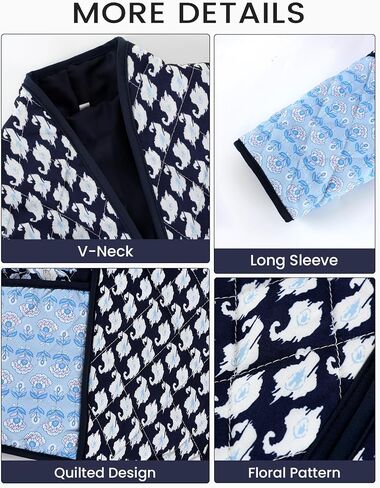 Wyeysyt Women's Cropped Puffer Quilted Jacket Cardigan Floral Printed Lightweight Long Sleeve Open Front Short Padded Coats in Kuwait