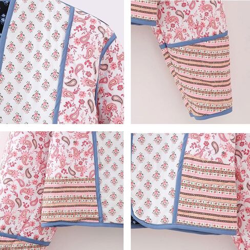 Omoone Women's Cropped Floral Quilted Jacket Cardigan Printed Lightweight Open Front Padded Puffer Coat in Saudi Arabia