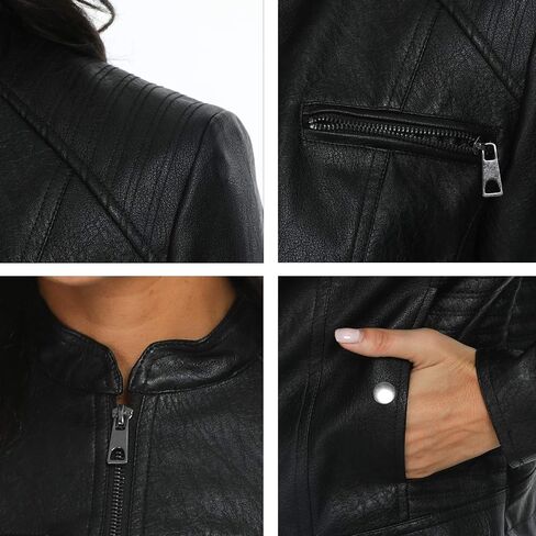 Fahsyee Black Faux Leather Jackets for Women Motorcycle PU Moto Biker Outwear Coat in Kuwait
