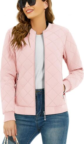 TACVASEN Women's Diamond Quilted Jackets Lightweight Casual Bomber Jacket Warm Winter Coats Full Zip with Pockets in Saudi Arabia