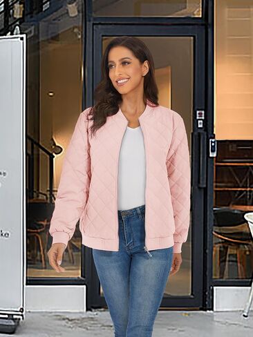 TACVASEN Women's Diamond Quilted Jackets Lightweight Casual Bomber Jacket Warm Winter Coats Full Zip with Pockets in Saudi Arabia