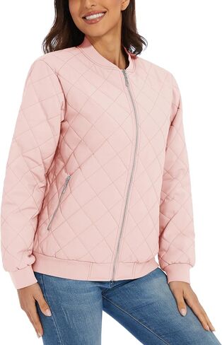 TACVASEN Women's Diamond Quilted Jackets Lightweight Casual Bomber Jacket Warm Winter Coats Full Zip with Pockets in Saudi Arabia
