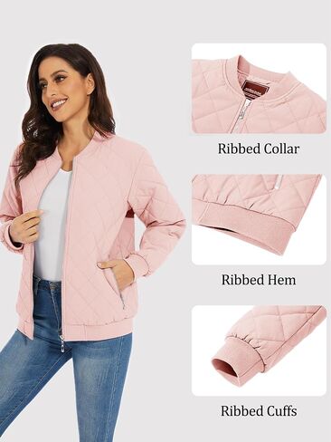 TACVASEN Women's Diamond Quilted Jackets Lightweight Casual Bomber Jacket Warm Winter Coats Full Zip with Pockets in Saudi Arabia