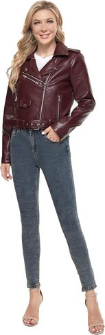 Fahsyee Faux Leather Jacket for Women, Vegan Jackets Moto Biker Motocycle Coat in Kuwait