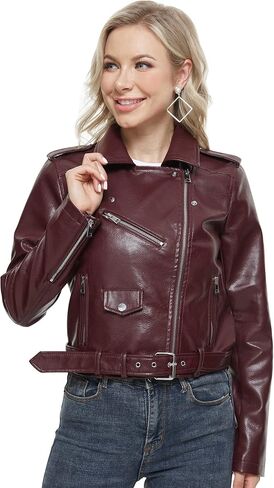 Fahsyee Faux Leather Jacket for Women, Vegan Jackets Moto Biker Motocycle Coat in Kuwait