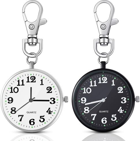 2 Pieces Quartz Pocket Watch with Key Buckle Round Pocket Watch Keychain Watch Portable Unisex Watch in Saudi Arabia