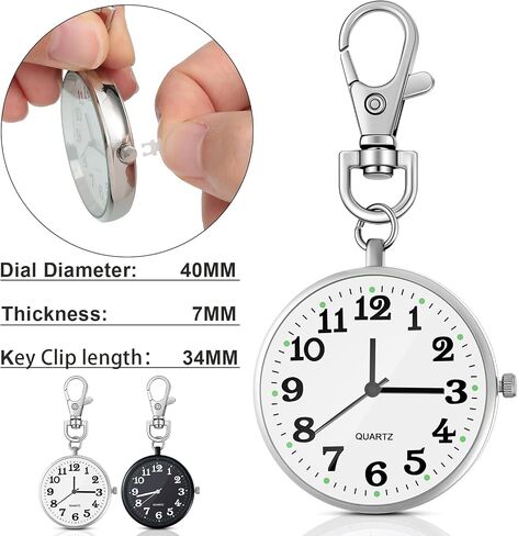 2 Pieces Quartz Pocket Watch with Key Buckle Round Pocket Watch Keychain Watch Portable Unisex Watch in Saudi Arabia