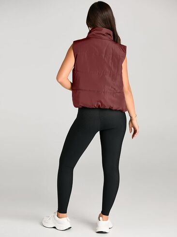 AUTOMET Puffer Vest Women Sleeveless Winter Cropped Outerwear Warm Puffer Lightweight Stand-up Collar Down with Pockets in Saudi Arabia