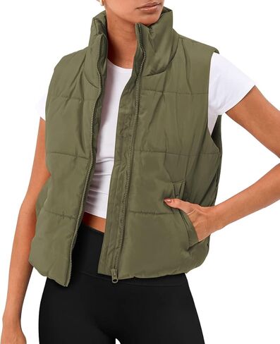 AUTOMET Puffer Vest Women Sleeveless Winter Cropped Outerwear Warm Puffer Lightweight Stand-up Collar Down with Pockets in Kuwait