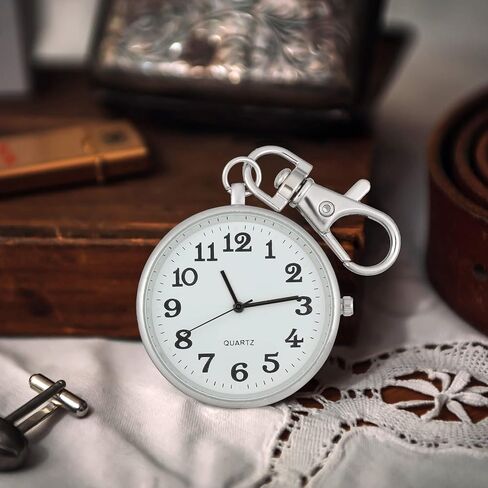 2 Pieces Quartz Pocket Watch with Key Buckle Round Pocket Watch Keychain Watch Portable Unisex Watch in Saudi Arabia