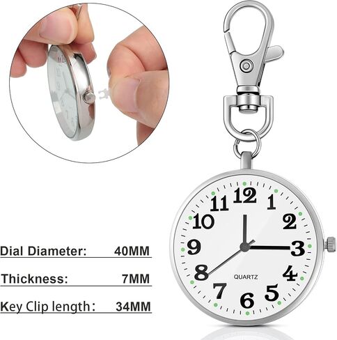 2 Pieces Quartz Pocket Watch with Key Buckle Round Pocket Watch Keychain Watch Portable Unisex Watch in Saudi Arabia