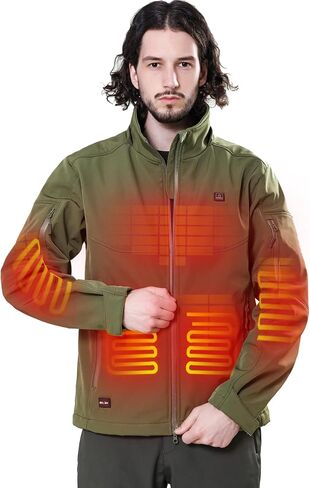 DEWBU Soft Shell Heated Jacket for Men with 12V Battery Pack and Detachable Hood Outdoor Electric Heating Coat in Kuwait