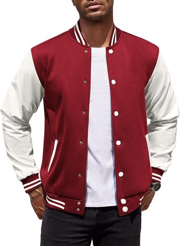 COOFANDY Mens Fashion Varsity Jackets Leather Sleeve Slim Fit College Baseball Letterman Bomber Coat in Saudi Arabia