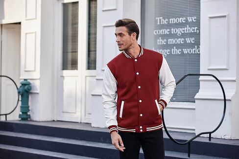 COOFANDY Mens Fashion Varsity Jackets Leather Sleeve Slim Fit College Baseball Letterman Bomber Coat in Saudi Arabia