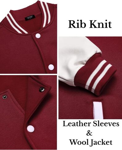 COOFANDY Mens Fashion Varsity Jackets Leather Sleeve Slim Fit College Baseball Letterman Bomber Coat in Saudi Arabia