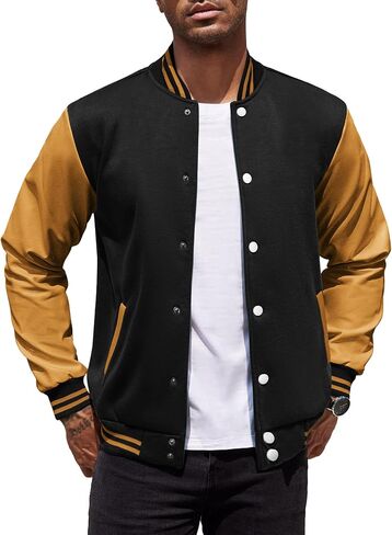 COOFANDY Mens Fashion Varsity Jackets Leather Sleeve Slim Fit College Baseball Letterman Bomber Coat in Saudi Arabia