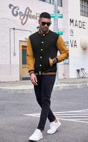 COOFANDY Mens Fashion Varsity Jackets Leather Sleeve Slim Fit College Baseball Letterman Bomber Coat in Saudi Arabia