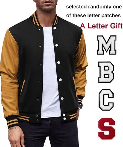 COOFANDY Mens Fashion Varsity Jackets Leather Sleeve Slim Fit College Baseball Letterman Bomber Coat in Saudi Arabia