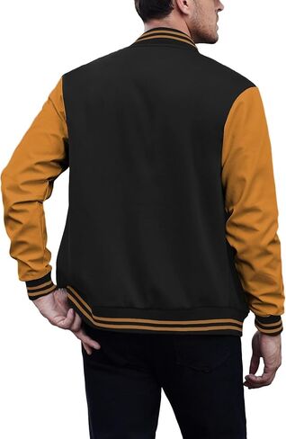 COOFANDY Mens Fashion Varsity Jackets Leather Sleeve Slim Fit College Baseball Letterman Bomber Coat in Saudi Arabia