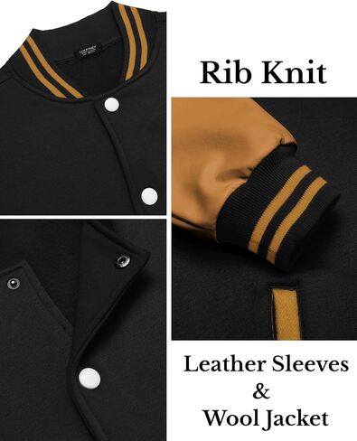 COOFANDY Mens Fashion Varsity Jackets Leather Sleeve Slim Fit College Baseball Letterman Bomber Coat in Saudi Arabia