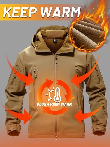TACVASEN Men's Special Ops Military Tactical Rain Jackets Winter Warm Fleece Softshell Hooded Raincoat Snowboard in Saudi Arabia