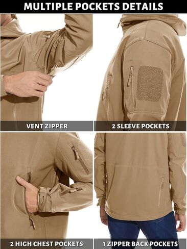 TACVASEN Men's Special Ops Military Tactical Rain Jackets Winter Warm Fleece Softshell Hooded Raincoat Snowboard in Saudi Arabia