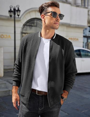 COOFANDY Mens Casual Jackets Lightweight Fall Bomber Jacket Full Zip Knit Sweater Jacket Varsity Coat in Saudi Arabia
