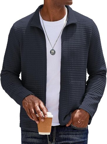 COOFANDY Men's Lightweight Varsity Jacket Casual Bomber Jackets Waffle Zip Up Coat with Pocket in Saudi Arabia