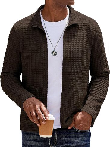 COOFANDY Men's Lightweight Varsity Jacket Casual Bomber Jackets Waffle Zip Up Coat with Pocket in Saudi Arabia