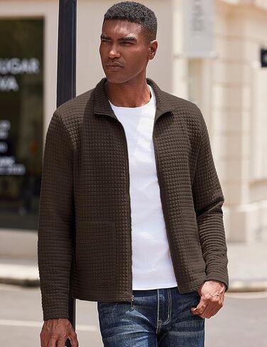 COOFANDY Men's Lightweight Varsity Jacket Casual Bomber Jackets Waffle Zip Up Coat with Pocket in Saudi Arabia