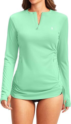 Soothfeel Women's Long Sleeve UV Sun Protection Rash Guard Shirts UPF 50+ Swim Shirt Swimsuits Top for Women with Zip Pockets in Kuwait