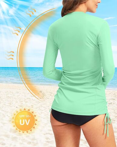 Soothfeel Women's Long Sleeve UV Sun Protection Rash Guard Shirts UPF 50+ Swim Shirt Swimsuits Top for Women with Zip Pockets in Kuwait