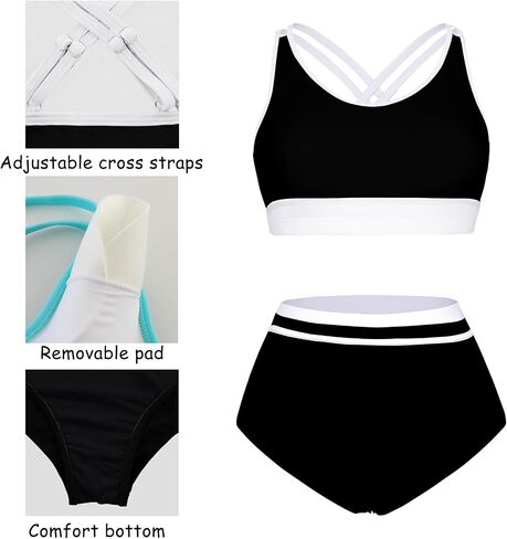 Arolina Women's High Waisted Bikini Sets Cheeky Two Piece Swimsuits Color Block Sporty Bathing Suits High Cut Bikini in Kuwait