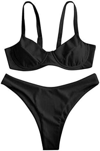 ZAFUL المرأة مضلع Underwire بيكيني مجموعة عالية قطع Colorblock V الشق ملابس السباحة المطبوعة عالية الساق ملابس السباحة in Kuwait