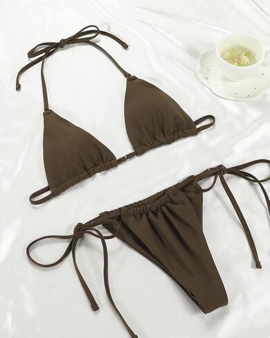 Women Halter String Bikini Set Sexy Thong Cheeky Two Piece Swimsuits Solid Color Bathing Swimwear in Saudi Arabia