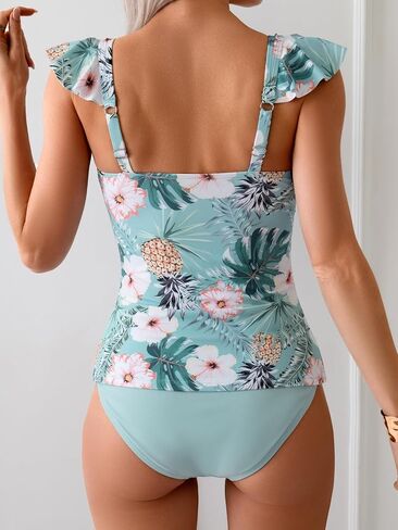 Tankini Swimsuit for Women Tummy Control Two Piece Bathing Suit Ruched Ruffle Swimwear Top with Bottom in Saudi Arabia