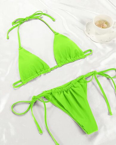 Women Halter String Bikini Set Sexy Thong Cheeky Two Piece Swimsuits Solid Color Bathing Swimwear in Saudi Arabia