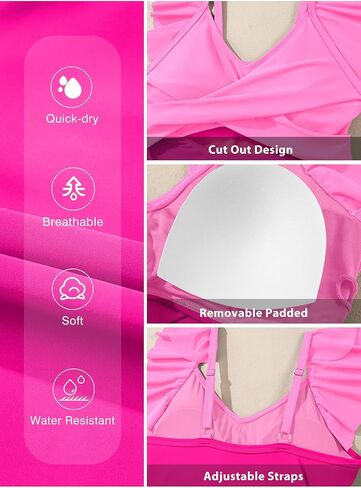 Aleumdr ملابس سباحة تانكيني مكونة من قطعتين للنساء بدلة استحمام مقصوصة للتحكم في البطن بدلة استحمام مكشكشة برقبة على شكل حرف V مع جزء سفلي in Saudi Arabia