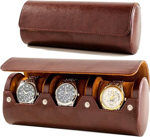 3 Watch Travel Case - Classic Leather Watch Case With Perfect Texture.(Watch Carrying Case Or Organizer For Storage And Display). Mens Watch Case for Travel Handcrafted by Craftsmen in Saudi Arabia
