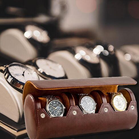 3 Watch Travel Case - Classic Leather Watch Case With Perfect Texture.(Watch Carrying Case Or Organizer For Storage And Display). Mens Watch Case for Travel Handcrafted by Craftsmen in Saudi Arabia