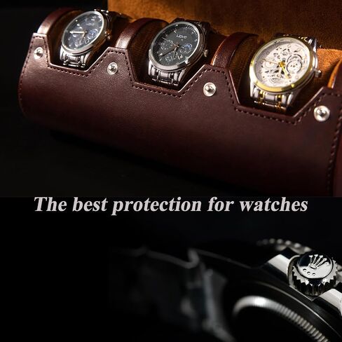 3 Watch Travel Case - Classic Leather Watch Case With Perfect Texture.(Watch Carrying Case Or Organizer For Storage And Display). Mens Watch Case for Travel Handcrafted by Craftsmen in Saudi Arabia