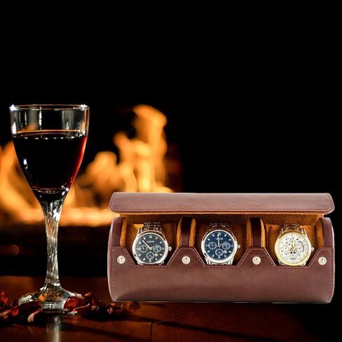 3 Watch Travel Case - Classic Leather Watch Case With Perfect Texture.(Watch Carrying Case Or Organizer For Storage And Display). Mens Watch Case for Travel Handcrafted by Craftsmen in Saudi Arabia