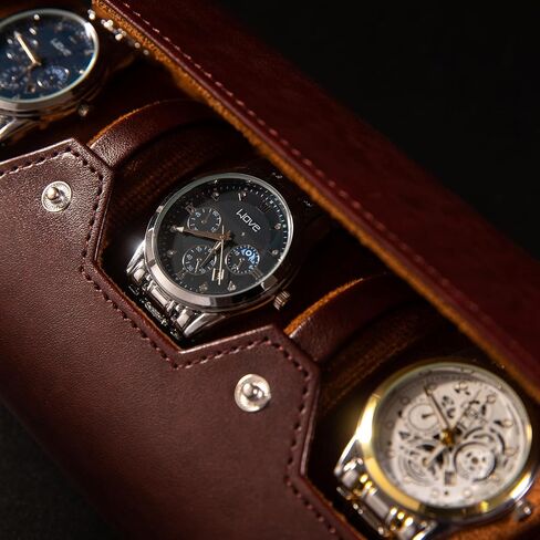 3 Watch Travel Case - Classic Leather Watch Case With Perfect Texture.(Watch Carrying Case Or Organizer For Storage And Display). Mens Watch Case for Travel Handcrafted by Craftsmen in Saudi Arabia