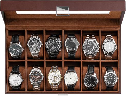 ProCase Watch Box Organizer for Men, 12 Slot Watch Display Case With Glass Lid, PU Leather Watch Storage Mens Watch Case, Watch Holder Organizer for Men Women -12 Slot, Brown in Saudi Arabia