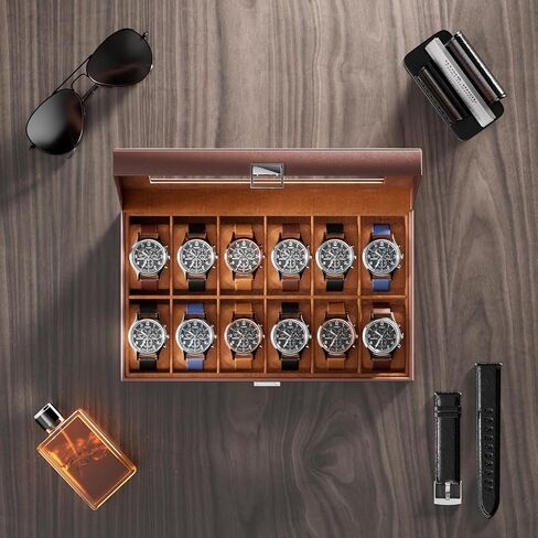 ProCase Watch Box Organizer for Men, 12 Slot Watch Display Case With Glass Lid, PU Leather Watch Storage Mens Watch Case, Watch Holder Organizer for Men Women -12 Slot, Brown in Saudi Arabia