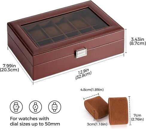 ProCase Watch Box Organizer for Men, 12 Slot Watch Display Case With Glass Lid, PU Leather Watch Storage Mens Watch Case, Watch Holder Organizer for Men Women -12 Slot, Brown in Saudi Arabia