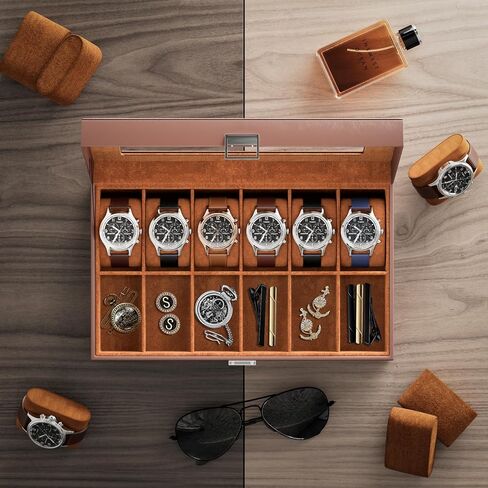 ProCase Watch Box Organizer for Men, 12 Slot Watch Display Case With Glass Lid, PU Leather Watch Storage Mens Watch Case, Watch Holder Organizer for Men Women -12 Slot, Brown in Saudi Arabia