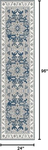 بوهو البساط العداءين 2x6، العداءين الممرات الطويلة الضيقة، سجاد المطبخ غير قابل للانزلاق قابل للغسل، سجاد المنطقة المدعومة بالمطاط للمدخل غرفة النوم الداخلية السرير مزرعة الغسيل الحمام (الأزرق، 2'x6') in Kuwait