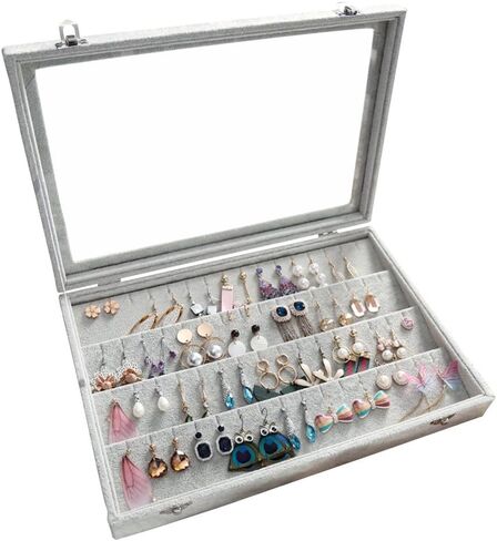 Wudygirl Velvet Jewelry Organizer Clear Lid Earring Holder Organizer 32 Pairs Earrings Storage Stud Tray Showcase Display Case（Earring Storage） in Saudi Arabia