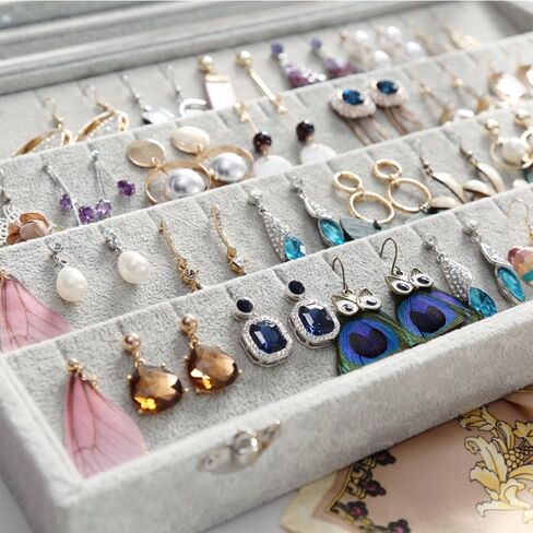 Wudygirl Velvet Jewelry Organizer Clear Lid Earring Holder Organizer 32 Pairs Earrings Storage Stud Tray Showcase Display Case（Earring Storage） in Saudi Arabia